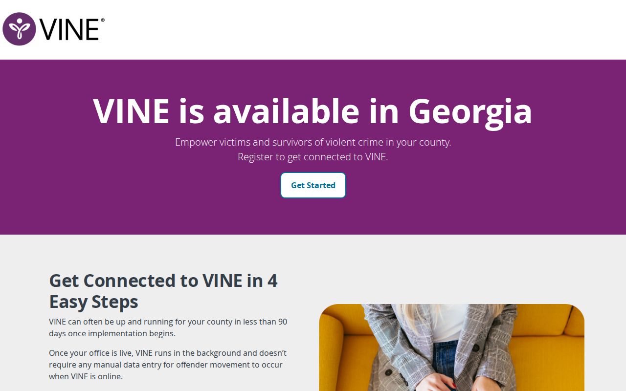 Georgia VINE page describing custody notifications for Heard County users